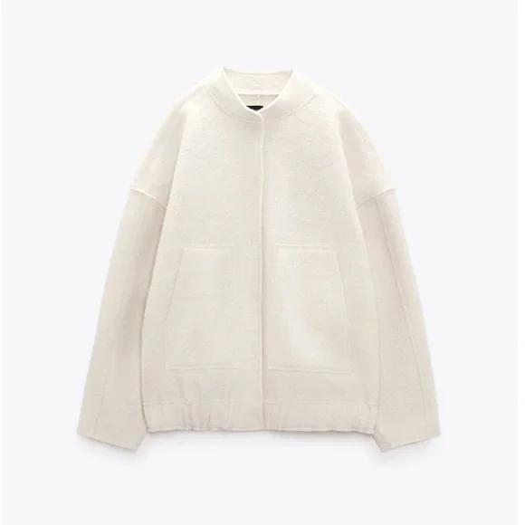 ZARA OVERSIZED TEXTURED BOMBER JACKET - Picture 10 of 16